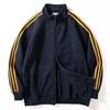 Men's Autumn and Winter Warm Fleece-Lined Thick Striped Color-Block Sweatshirt, Youthful Loose Casual Zip-Up Jacket with Stand Collar, Trendy