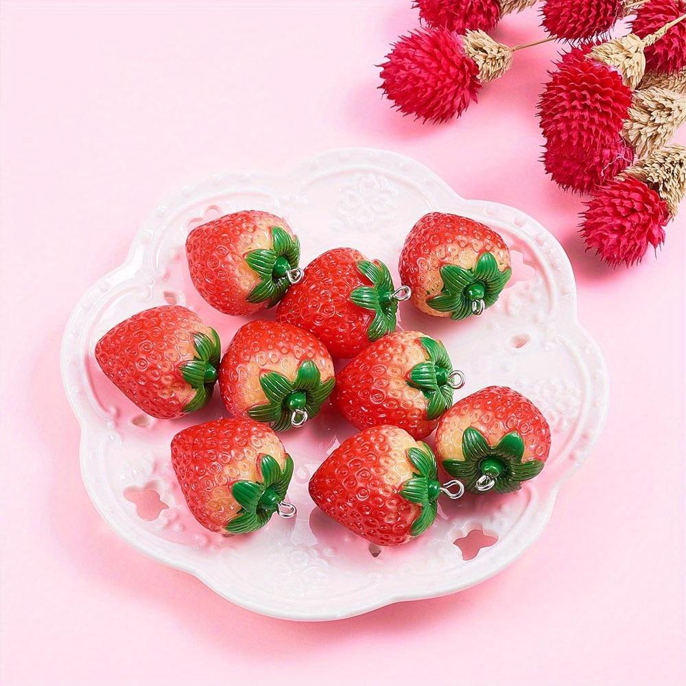 3/5/8pcs Red Strawberry Pendant Plant Series Resin Pendant, DIY Summer Beach Foot Chain Bracelet Earrings
