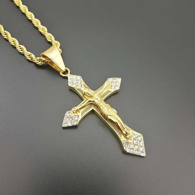 Zircon Cross Necklace For Men Jewelry Vintage Hip Hop Jesus Pendant Jewelry Religion Cross Pendants Choker Jewelry Prayer Gift