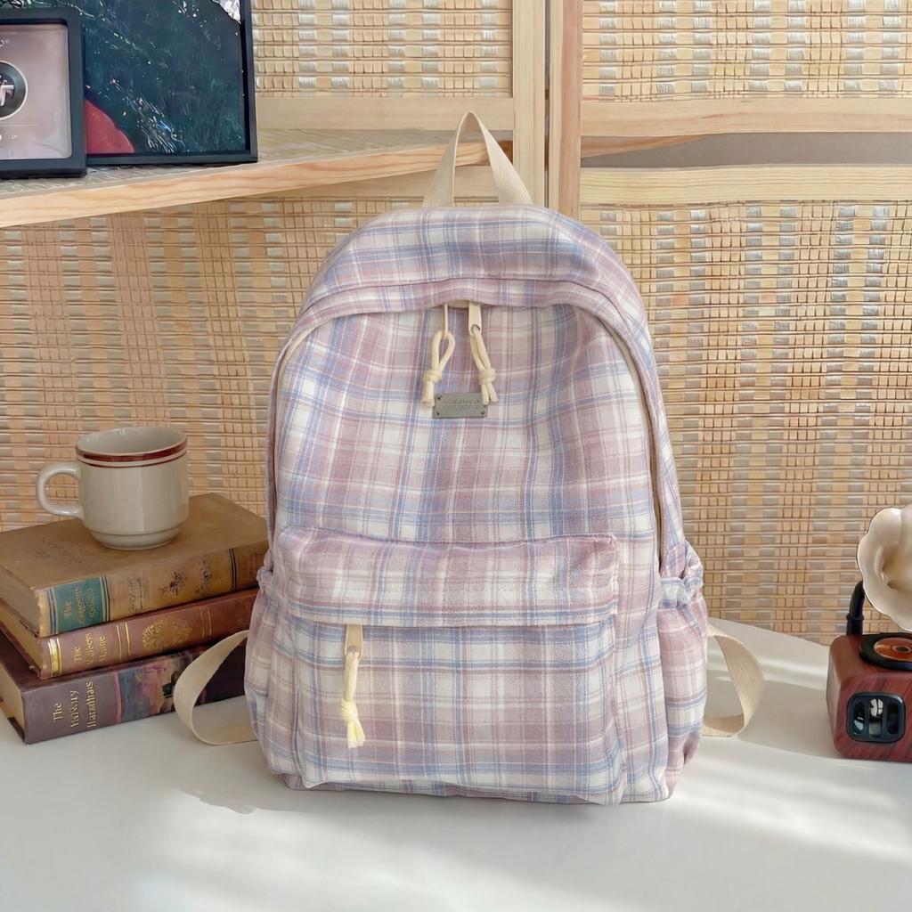 SchoolbagYZ Korean version ins small fresh and lightweight schoolbag female high school student college student plaid cute backpack waterproof