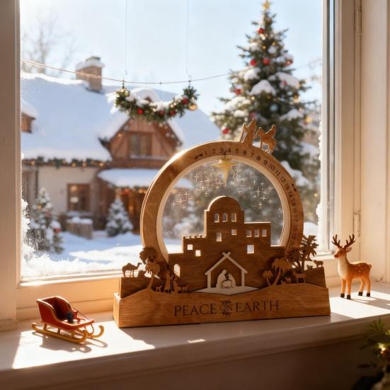 Odpočítávací ozdoba s betlémem, Vánoční osvětlený betlémový střed, Vzkříšení Ježíše, Velikonoční ozdoba pro vnitřní stolní krbovou římsu