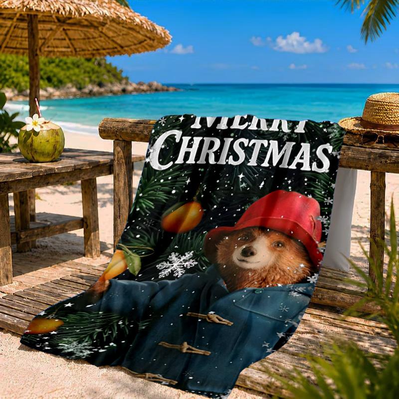 Red Hat Bear In The City Beach Towel Microfiber Beach Towel, Lightweight and Quick-Dry, for Summer Travel, Swimming Pool Fan Birthday Gift