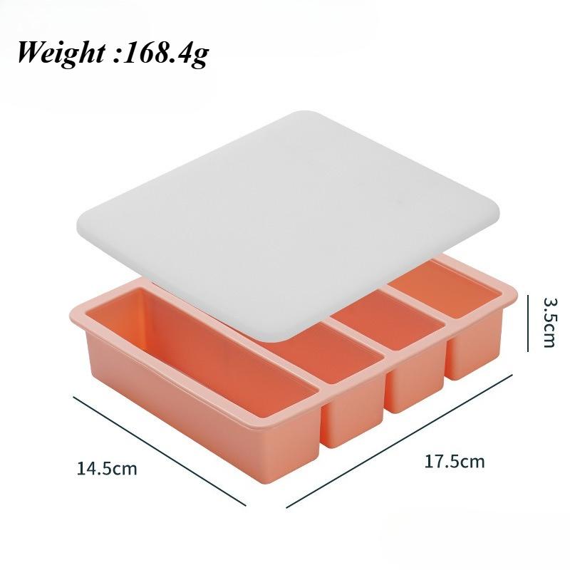 

4-compartment Silicone Ice Cube Mold - Durable Yellow Rectangular Kitchen Accessory, Popsicle and Essential for Baking розовый