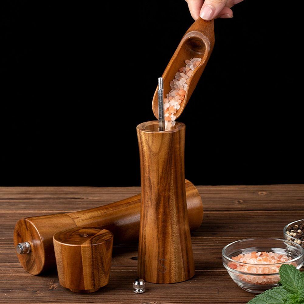 Cooking Natural Adjustable Wooden Kitchen Tool Spice Grinder Sea Salt Jar Salt and Pepper Mill