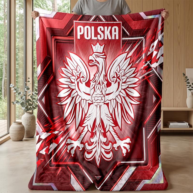 Poland Football Printed Flannel Blanket Skin Friendly Warm Decorative Throw for Indoor Couch Bed Daily Use