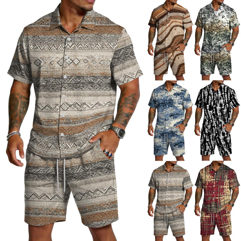 Men's Casual Lightweight Breathable Short-Sleeve Shirt And Shorts Set