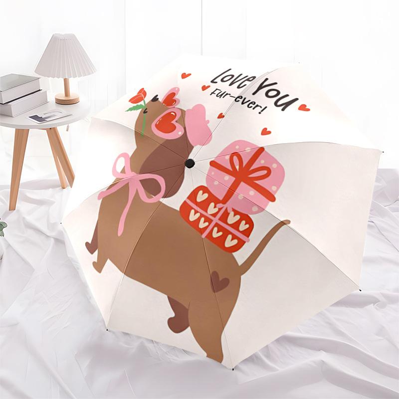 1pc Love Valentine Dog Automatic Folding Umbrella, 8-Rib Durable Iron Frame, Compact Travel Umbrella for Women & Men108