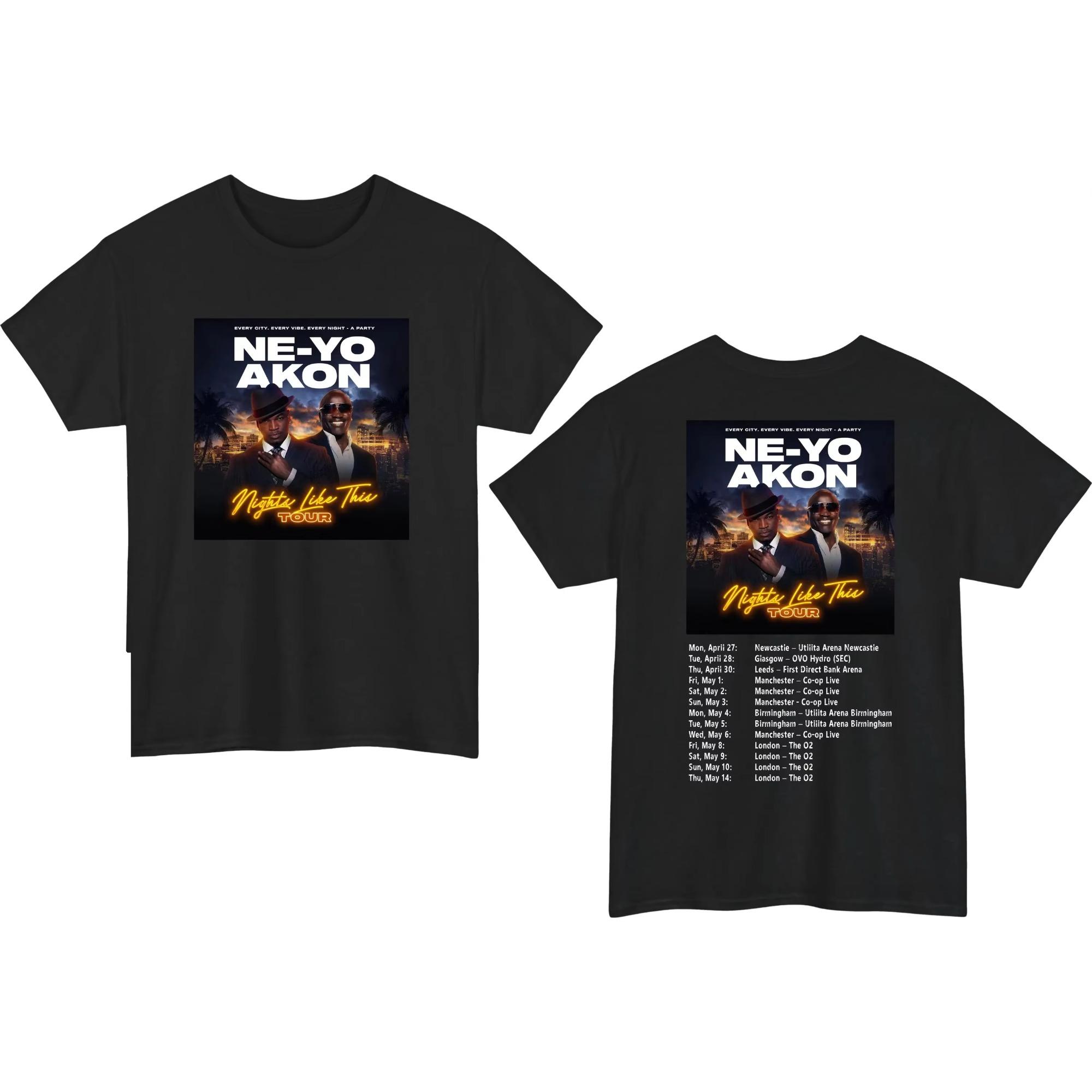 Ne-Yo Akon Nights Like This Tour Graphic T-shirt Men Women Printed Tee Summer Casual Fashion Clothing Tops High Quality Streetwear New Model 4XL