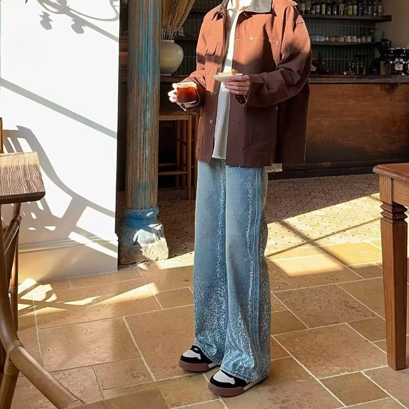 Gypsy hot diamond jeans men's spring and autumn new Korean version loose wide-footed pants casual straight mopping long