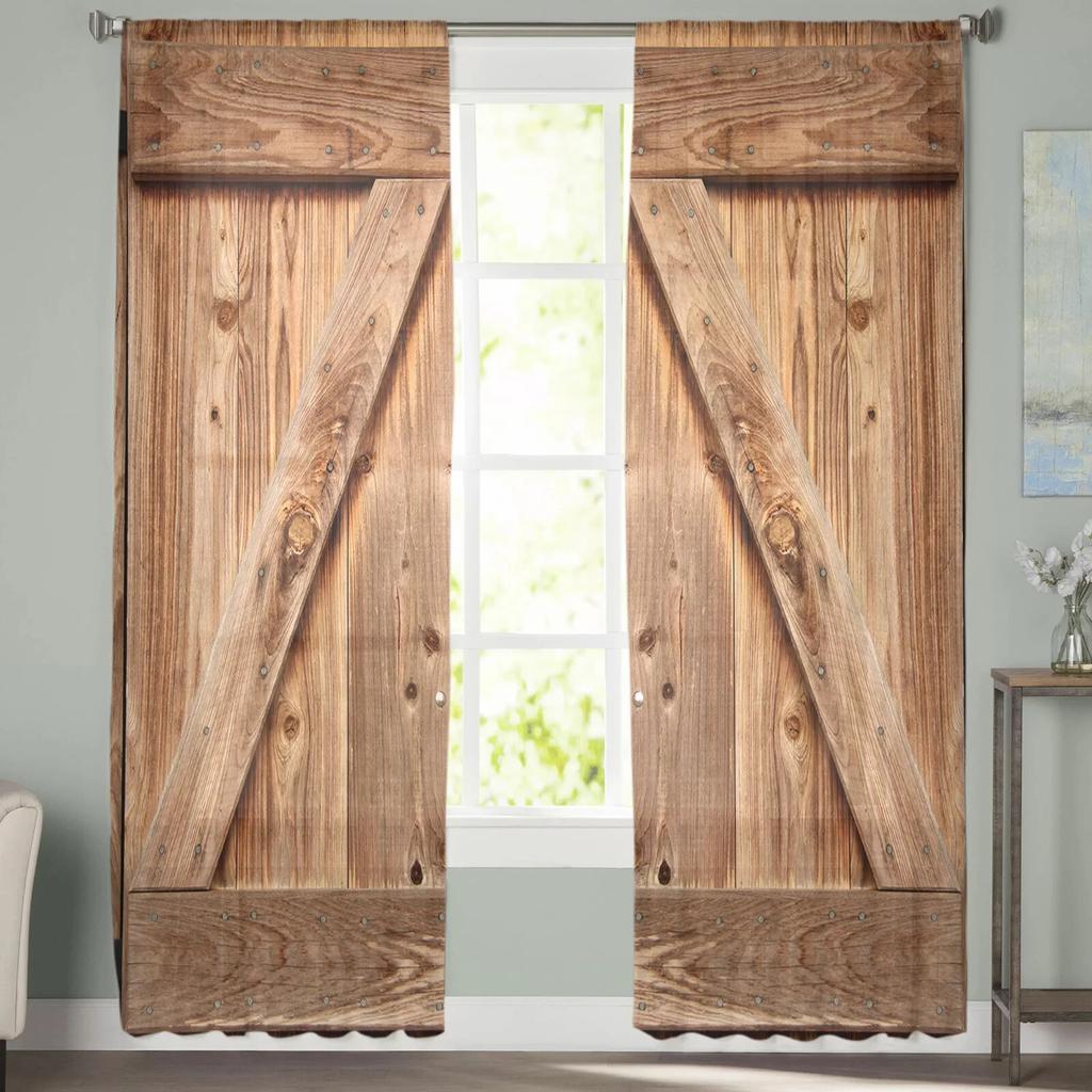 Wooden Door Sheer Curtain for Bedroom Tulle Voile Curtain for Kitchen Living Room Decor Window Treatment