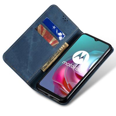 For Motorola Moto G45 5G/G34 5G 5G Case Leather Jeans Cloth Texture Phone Cover Card Slots Magnetic Closure
