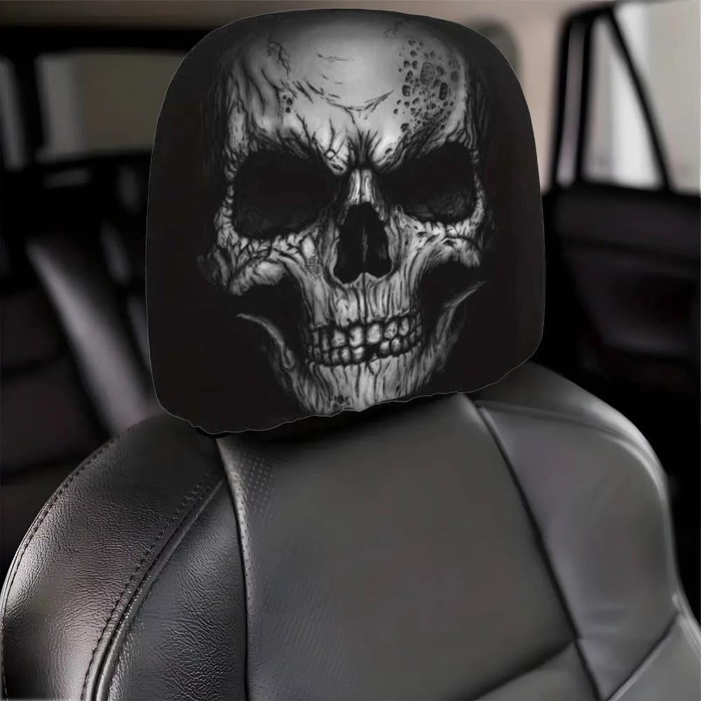 1Pc Black Skull Pattern Car Headrest Cover Universal Car Pillowcase Car Seat Cover Halloween