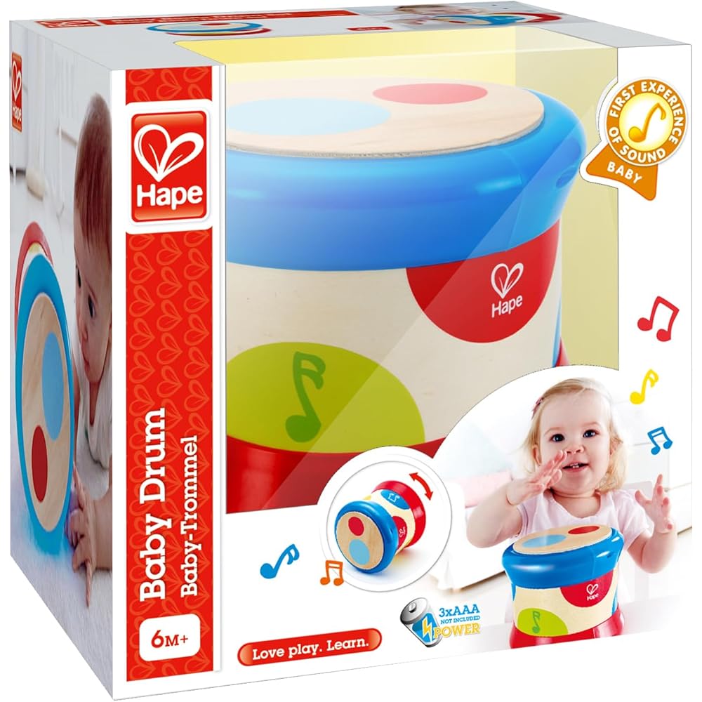 Hape Baby Drum E0333A 6 Months and Up Musical Toy Safe Materials Compact Design