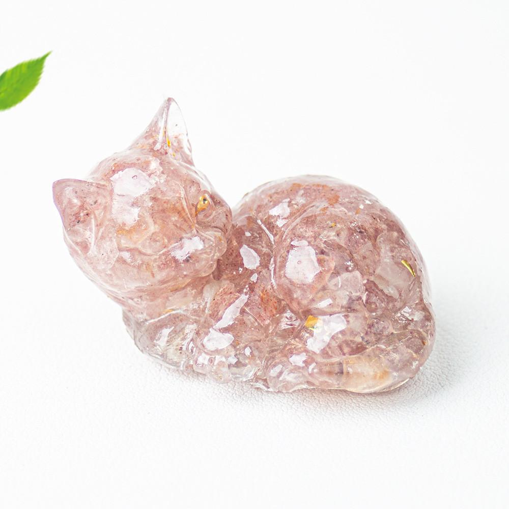 Resin Art Cat Figurine With Crystals For Home Office Decor Gift For Friends And Family