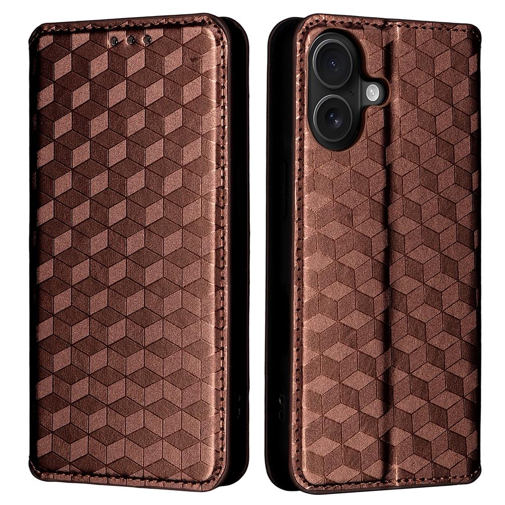 For iPhone 17 Case Wallet Rhombus Imprinted Leather Phone Cover