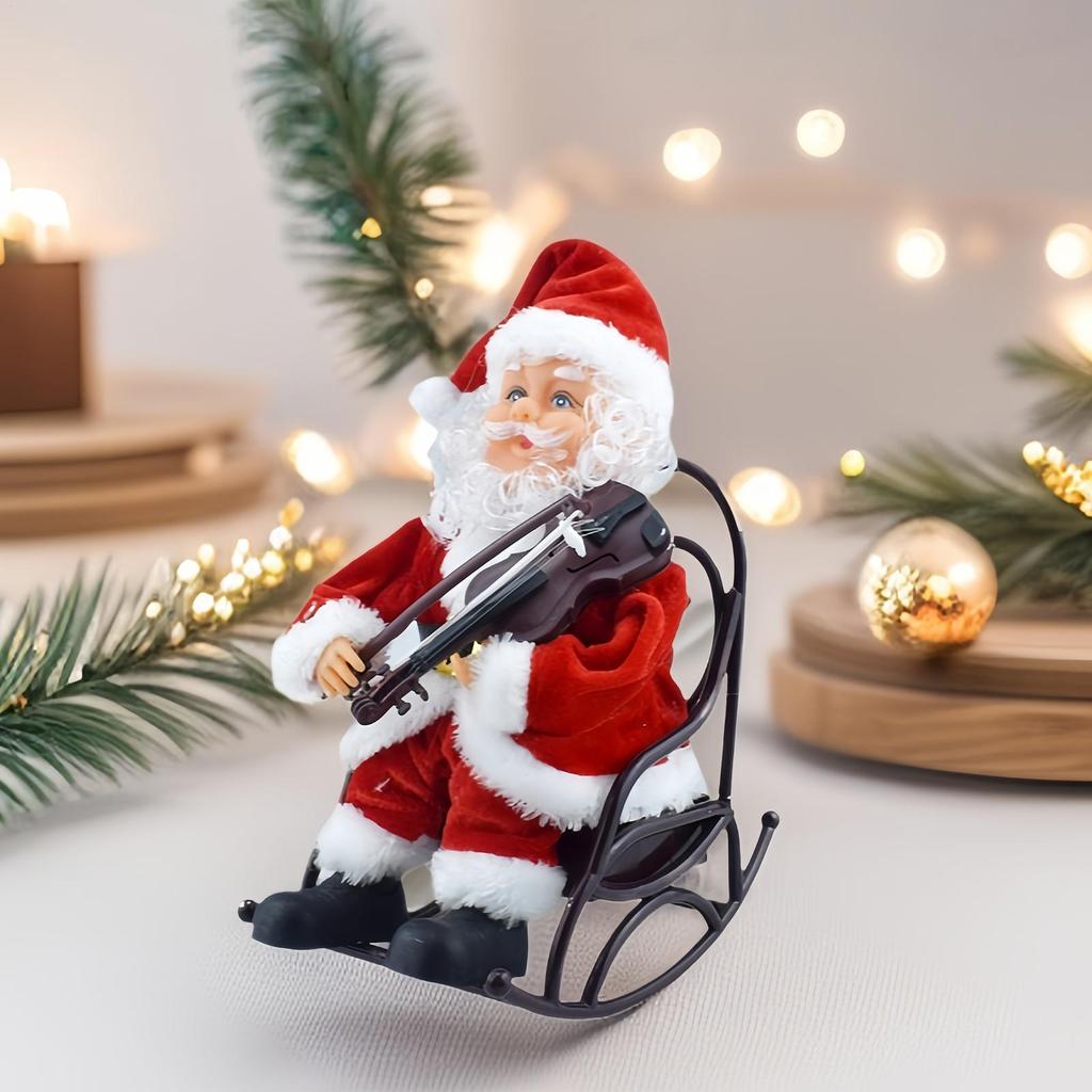 Papá Noel Animado Sentado Decoraciones para el Hogar Tocando el Violín Eléctrico Navidad Papá Noel Para Dormitorio Escaparate Apartamento Exhibición