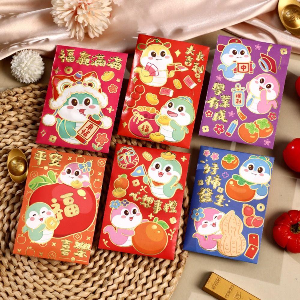 6pcs Chinese Style New Year Money Bag Blessing Lucky Red Pocket Money Packet  Celebration Party