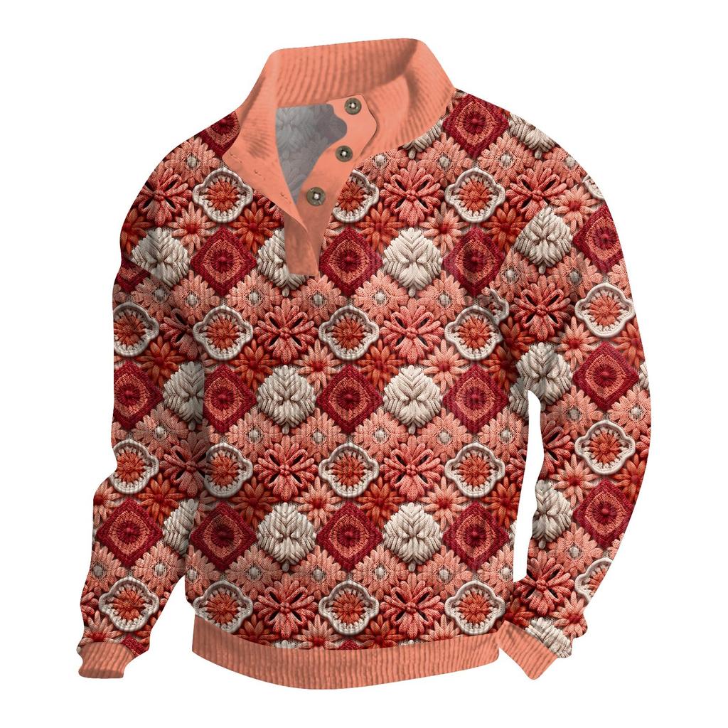 Herre Jul Bomull Genser Langermet Utendørsskjorte Vintage Kordfløyel Knapper Ståkrage Skjorte Casual Genser Juleprint Topp