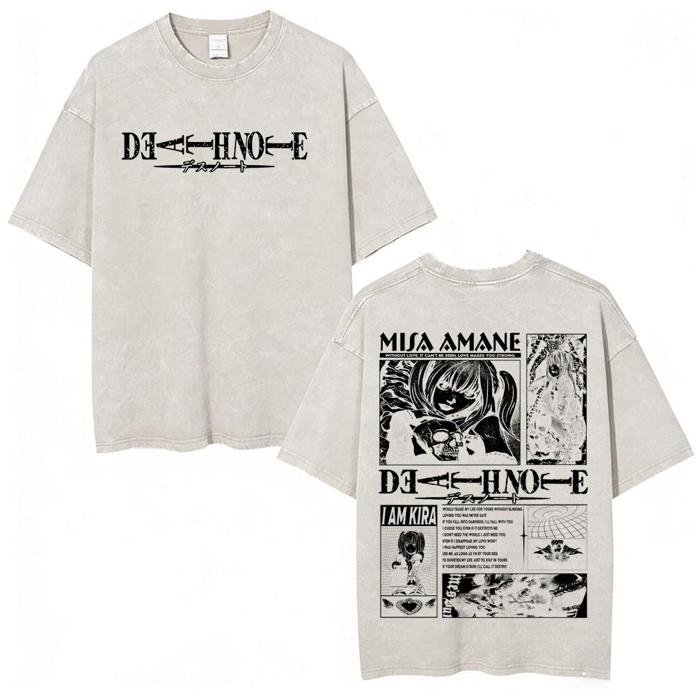 Vintage Washed Anime Death Note Ryuk Yagami Light LLawliet T Shirts Mens Women Cotton Tee Shirt Fashion Short Sleeve Tshirts