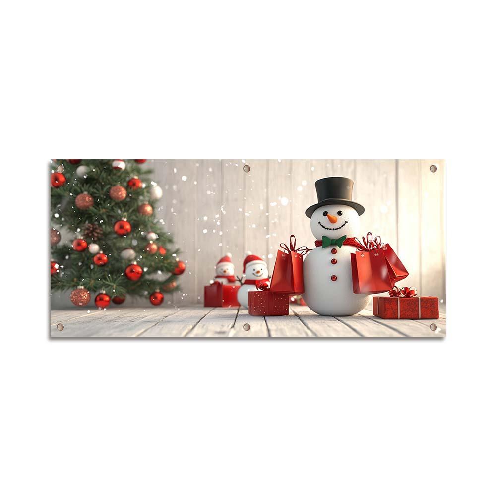 Decorate the Garage Door with Christmas Yard Banners and Hang the Party Decoration Backdrop.