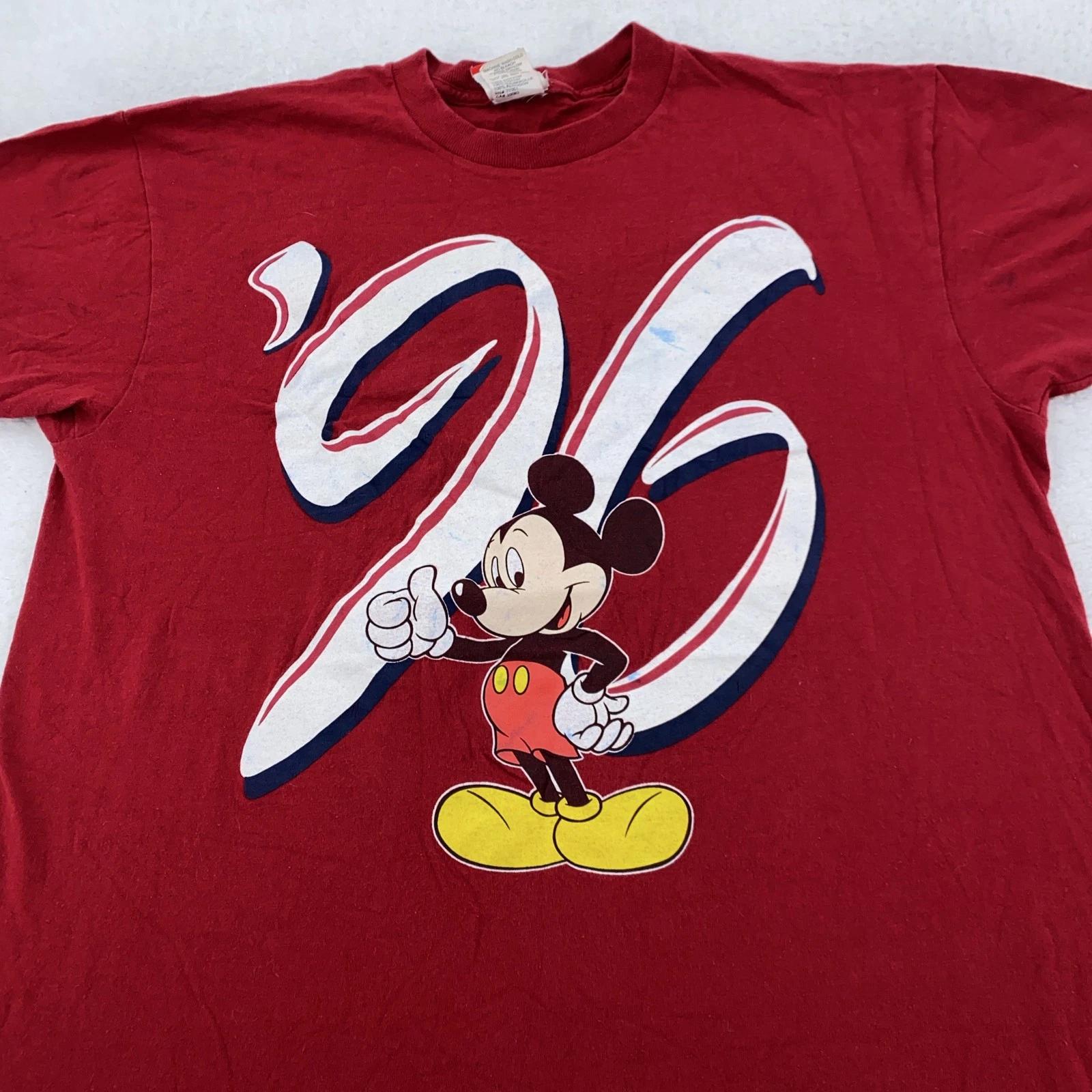 Vintage 1996 Mickey Mouse Shirt Mens Large Red Walt Disney World Cartoon Tee 90s S