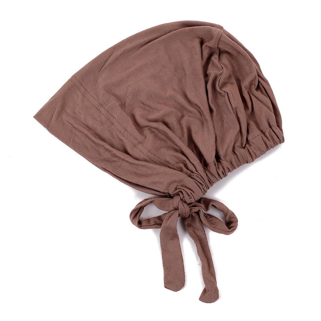 Pañuelo para la cabeza de algodón y seda elástico con cordones ajustable, gorro para quimioterapia