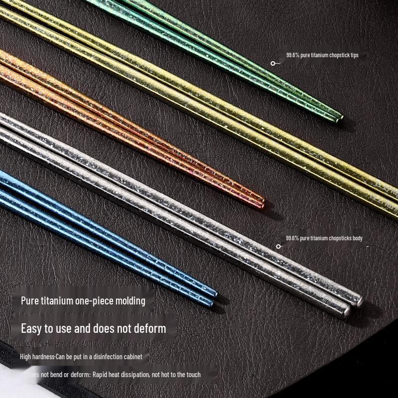 Crystalline Pure Titanium Chopsticks: Antibacterial, Mildew-Proof, Non-Slip, Heat-Resistant, Lightweight, Multicolor, Food-Grade Certified.