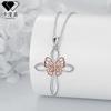 Rose Gold Butterfly Cross Pendant Necklace Women Fashion Daily Wear Copper Chain Jewelry
