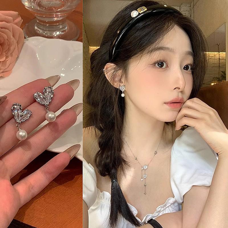 1 Paar Französisch Schöne Elegante Zirkon Herz Ohrstecker Für Frauen Koreanischen Stil Licht Luxus Vintage Perle Tropfen Ohrringe