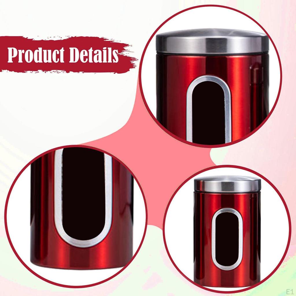 3x Stainless Steel Jars with Clear Window,Household Cookie Kitchen Bottles Food Storage Containers