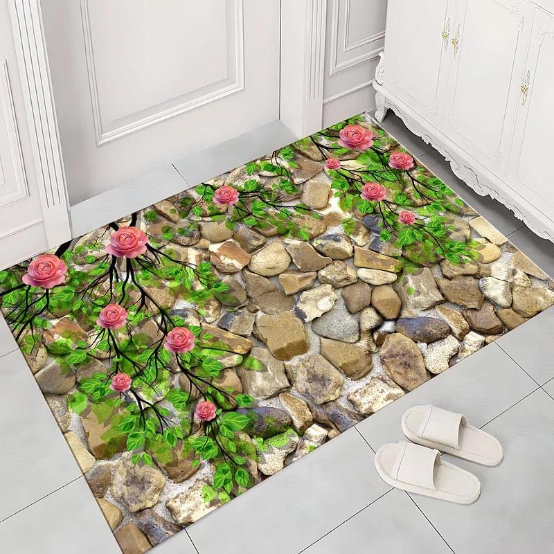 3D Pebble Pattern Door Mat with Realistic Texture Durable Easy-Clean Floor Rug for Entryway Living Room