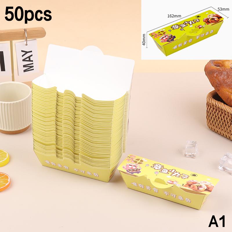50ks Krabička na balení chobotnicových kuliček Japonské pouliční jídlo Takoyaki Jednorázový papírový kontejner na balení svačin s sebou