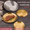 Round Stainless Steel Korean Grill Pan - Gold Thickened BBQ & Steak Plate for Household Use