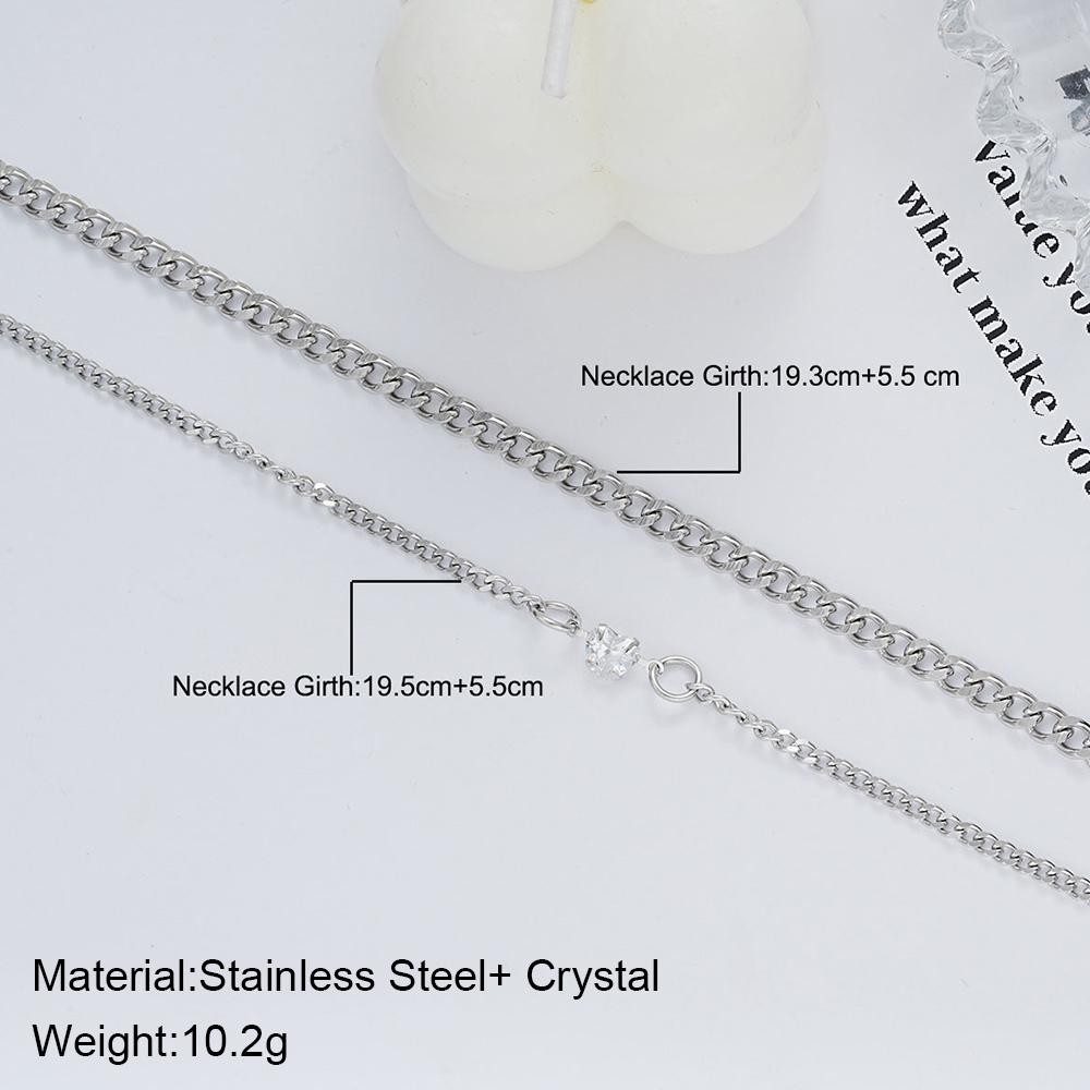 2PCS Simple Fashion Stainless Steel Bracelet Set for Couple Unisex Women Men Lover Crystal Heart Silvery Chain Bracelets Jewelry