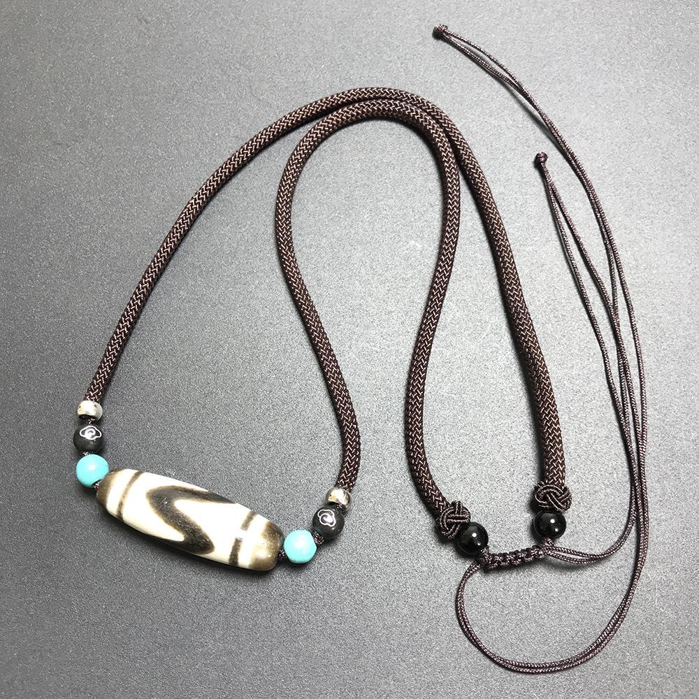 Ethnic Style Genuine Agate Tiger Tooth Dzi Clavicle Necklace Pendant