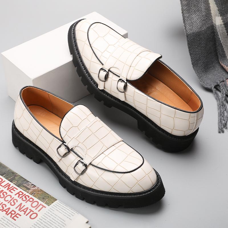 Fashion Men Leather Shoes Platform Double Button Loafers Slip On Oxford Thick Tottom Male Shoes Casual Loafers Men Formal Dress Shoes