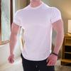 Sommer-Sport-T-Shirt für Herren, O-Ausschnitt, kurzärmelig, schmale Passform, einfarbig, elastisch, schnell trocknend, weich, atmungsaktiv, Pullover, mittlere Länge, Jogging, Fitnessstudio