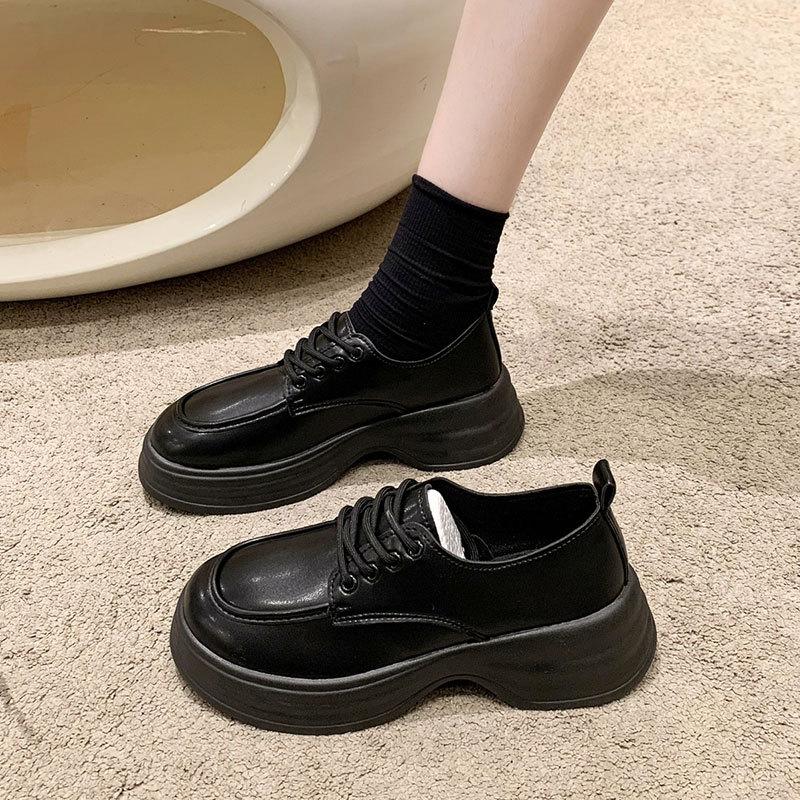 British Style Platform Small Leather Shoes Women's Spring and Autumn 2025 New Versatile Round Head Heightening Lace-up Jk with Skirt Single Shoes