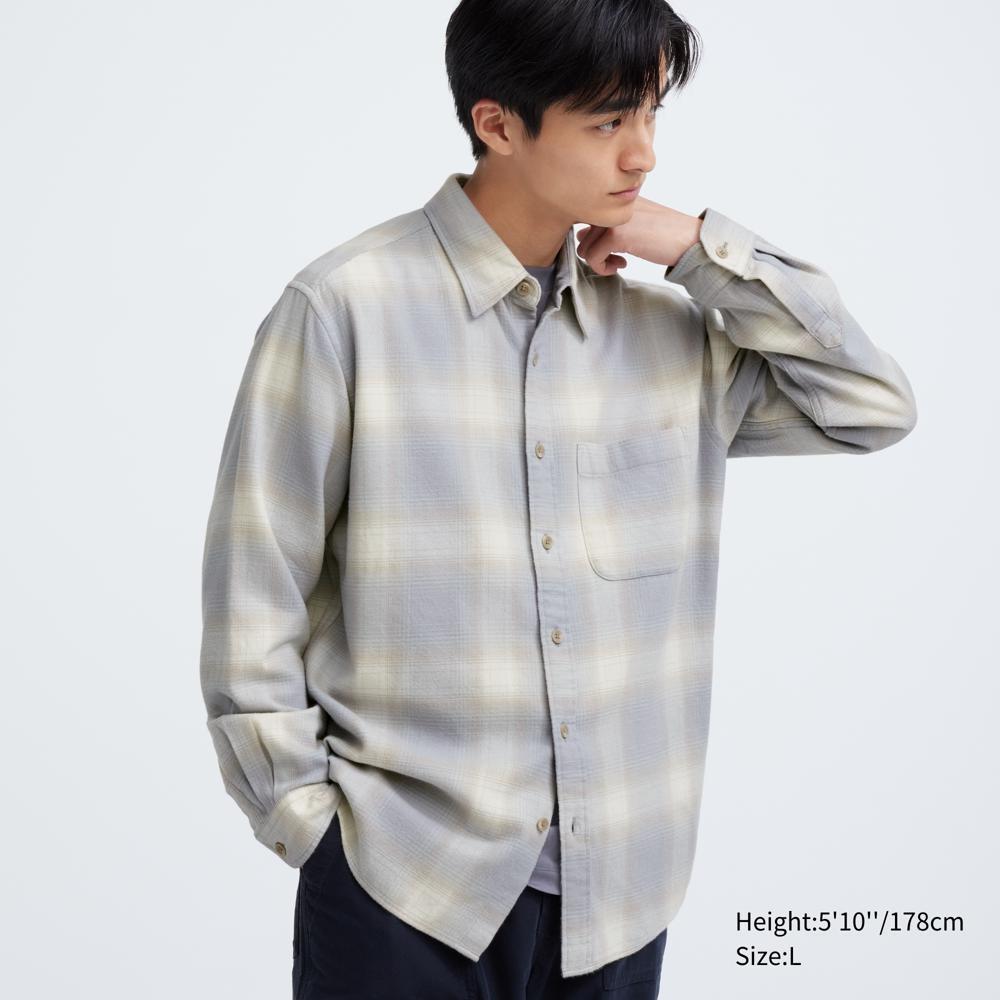 

Фланелевая рубашка в клетку UNIQLO с длинными рукавами, стандартный воротник, L