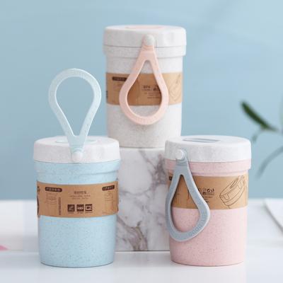 300ML Kaffeebecher mit Deckel Tragbar Niedlich Auslaufsicher Wiederverwendbar Tee Saft Seife Tassen Lebensmittel Thermobehälter Weizenstroh Reise Trinkgeschirr