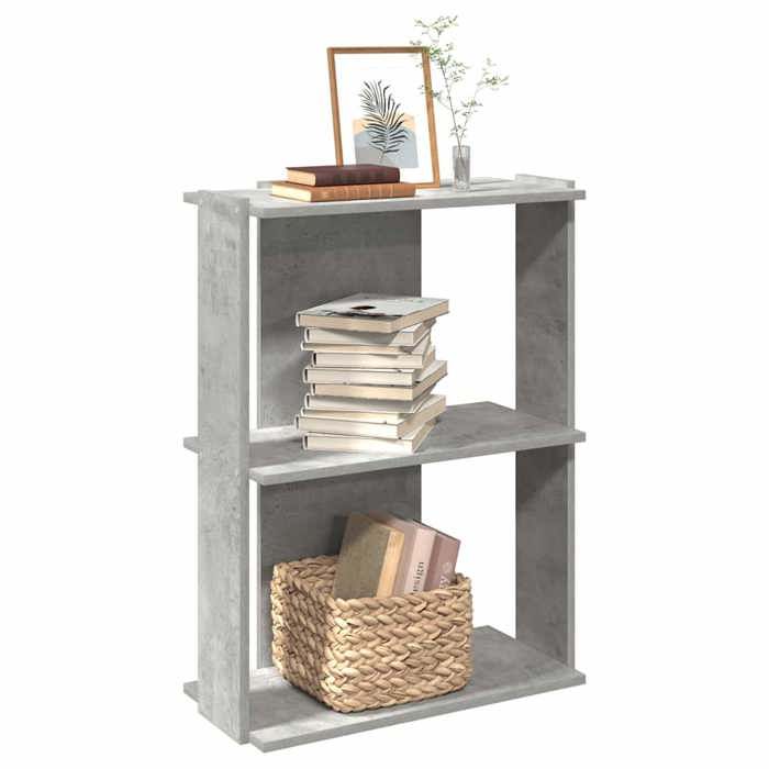 VidaXL Bibliothèque à 3 niveaux gris béton 60x30x80 cm bois ingénierie, étagère, étagère à livres, étagère de rangement, 860259