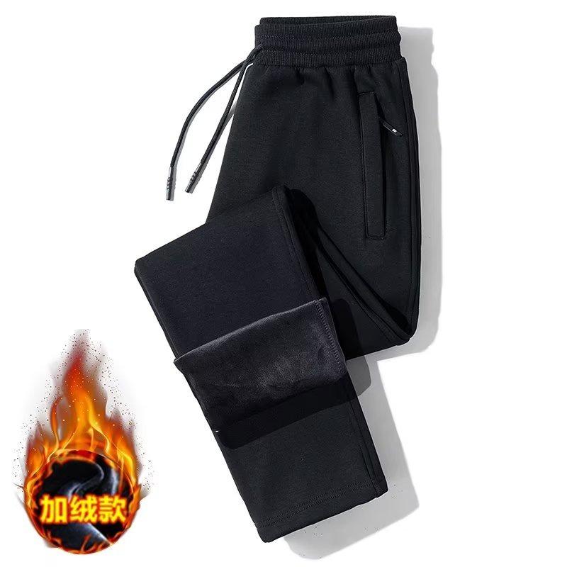 Casual pants men's fleece thickened sweatpants spring, autumn and winter trend sweatpants tied feet straight thermal trousers men