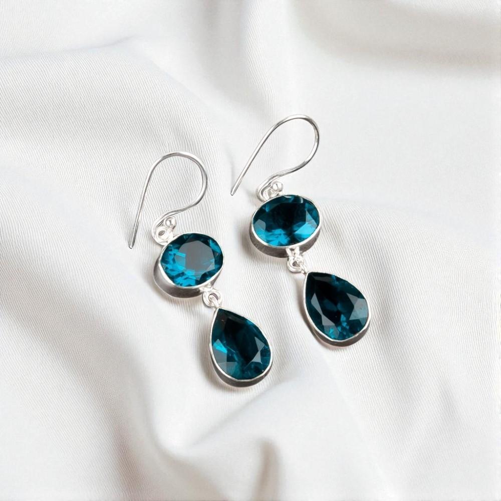 Natural Apatite Gemstone 925 Sterling Silver Jewelry Handmade Hook Earrings1.88" EE-73-12