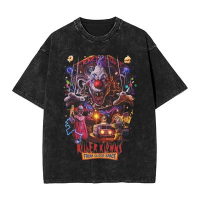 Dış Uzaydan Katil Palyaçolar Harajuku Tişörtler Kısa Kollu Sokak Stili Tişört Yazlık Pamuklu O Yaka Bol Kesim Üst