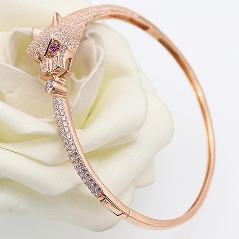 Rose Gold Plated Purple Gold Color Gold Delicate Leopard Zircon Shiny Bracelet Jewelry