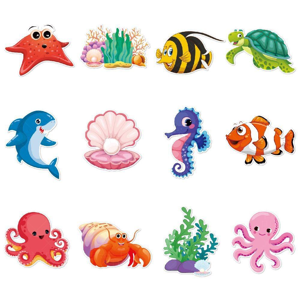 Kid Party Birthday Ocean Theme Wall Stickers With Starfish Turtles Sharks Design