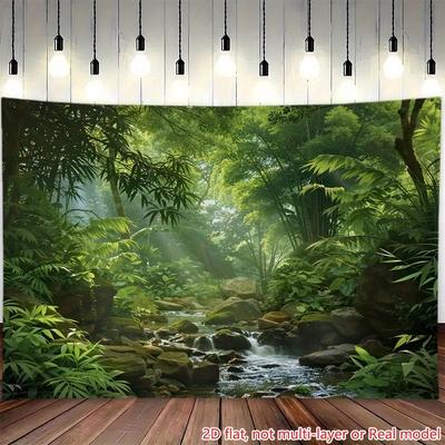 Tapiz Grande de Cascada en Selva Tropical Colgante de Pared Bosque Verde Arroyo Naturaleza Decoración de Jungla para Sala de Estar Dormitorio Hogar