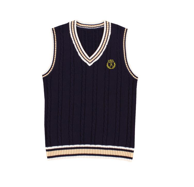 In Stock British Style JK Uniform V-Neck Embroidered School Sweater Vest