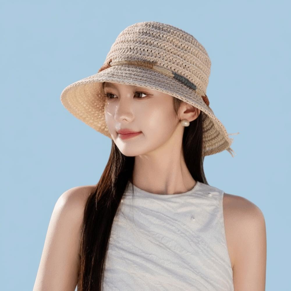Wide Brim Straw Weave Sun Hat Bohemian Fisherman Hat Sweet Sunscreen Bucket Hat Beach