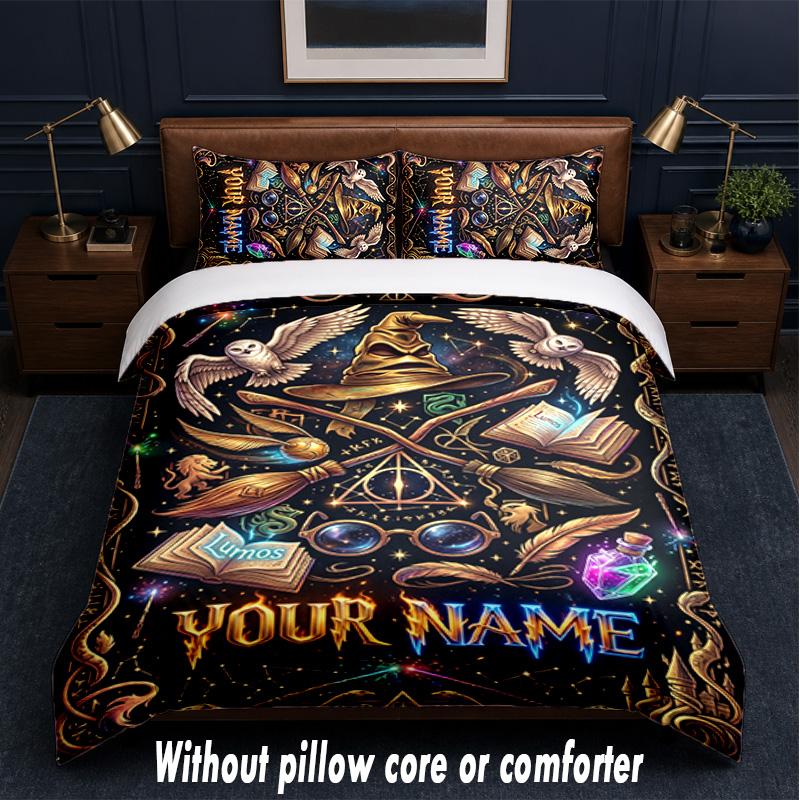 Fantasy Magic Theme Custom Text Or Name 3Pcs Bedding Set,1 Flat Sheet & 2 Pillowcases Personalized Home Bedding